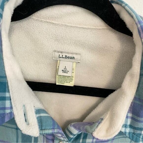 L.L. Bean Women's Fleece-Lined Flannel Shirt Snap-Front Plaid Size L Pet - Picture 4 of 7